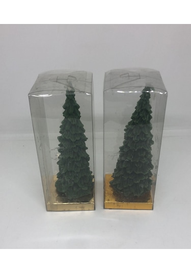 Lebron Yılbaşı Temalı Çam Ağacı Dekoratif Mum 14 Cm 2'li Set Yeşil