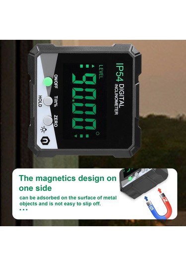 Kangvka Yeşil Ip54 Dijital Eğim Ölçer, 4x90 Aralık, Lcd Işıklı Ekran, Tek Taraflı Manyetik, Mutlak/ilişkisel Ölçüm, Veri Tutma Fonksiyonu