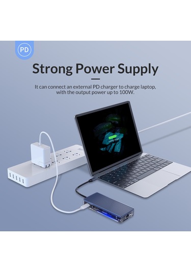 Orico WB-7P 7 Portlu USB 3.0 100 W HDMI TF/SD Kart Okuyucu Çoklayıcı HUB Gri