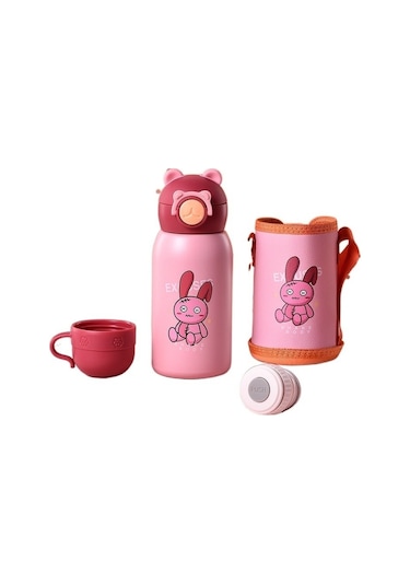 Çocuklar İçin Paslanmaz Çelik Termos Bardak Pipetli Okul Su Matarası Anaokulu Çantasına Uygun Dayanıklı Çocuk Fincanı Ilkokul Öğrencileri İçin Pratik Seyahat Su Bardağı Pembe