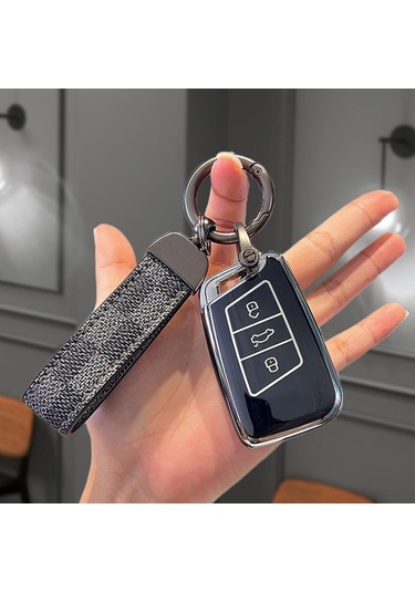 Suofeng Jetta Mk7 Taos Glı 2023-2025 Anahtar Kılıfı, 360 Derece Tam Koruma, Tpu-silikon, Sinyal Engelleme Yok, Siyah + Desenli Kanca