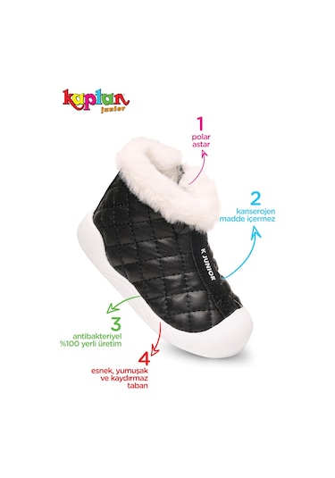 Kaptan Junior Kız Bebek Çocuk Botu Ortopedik İlkadım Kaymaz Taban Bmlk 650 Siyah
