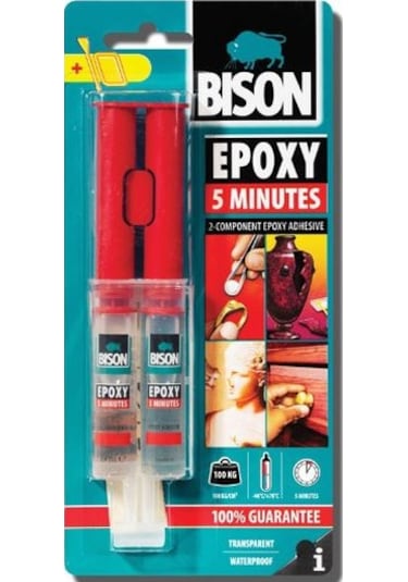 Bison Epoxy Rapid 5 Dakika Şeffaf Çiftli Yapıştırıcı Şırınga 24ml