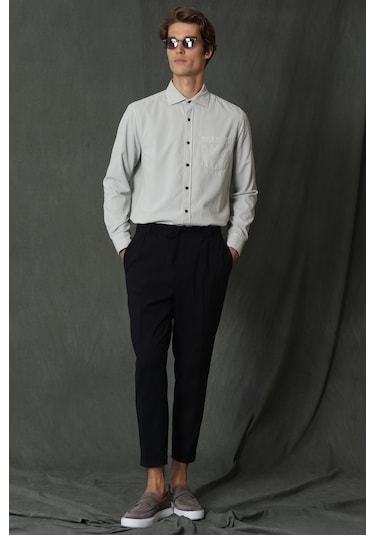 Lufian Watt Regular Fit Kadife Erkek Spor Gömlek Taş