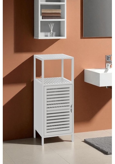 Digithome Bambu Beyaz Lake 1 Kapaklı 2 Raflı Banyo Düzenleyici Organizer Dik Dolap Db-0044 Beyaz