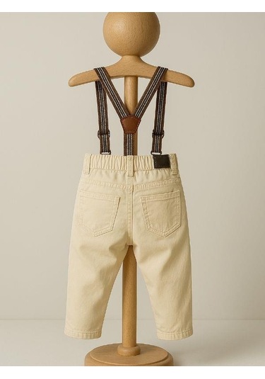 Erkek Bebek Askılı Pantolon-15710 Krem
