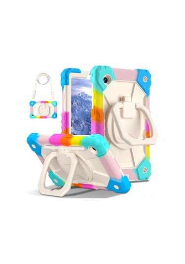 Vkemall Samsung Tab A9 8.7" Silikon+pc Tümünü Kapatan Şok Emici Döner Tutucu Korumalı Kılıf - Kırmızı-siyah