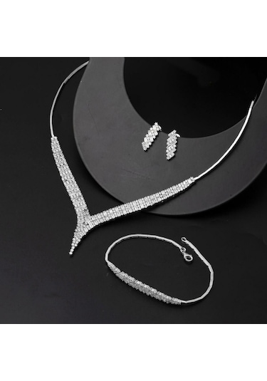 Beyaz Altın Baget Işıltısı Set Stvr33801