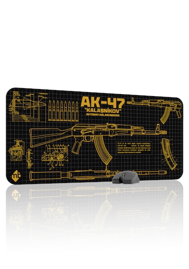 Ak 47 Siyah Kalaşnikov Cs Dikişli Kauçuk Oyuncu Mousepad - 90x40 Gaming Mouse Pad Ak-47 Sarı