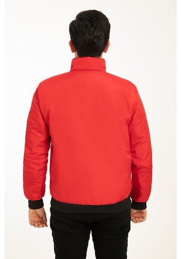 Montland Erkek Kırmızı İçi Astarlı Dik Yaka Mevsimlik Cepli Su Ve Rüzgar Geçirmez Mont Kırmızı