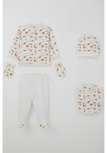 Breeze Erkek Bebek Hastane Çıkışı 5 Li Bebek Hayvanat Bahçesi 0-3 Ay, Ekru Ekru