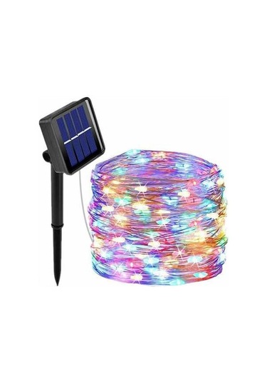 Pazly 10 Metre 100 Led Güneş Enerjili Bahçe Aydınlatma, 8 Modlu Su Geçirmez Renkli Bakır Tel Dekoratif Işık