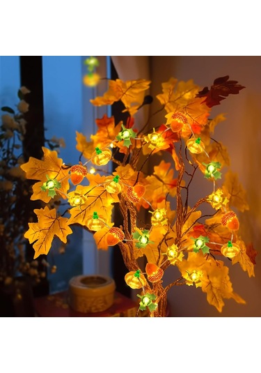 10ft 30 Led Balkabağı Akçaağaç Yaprağı Pil İle Çalışan Işık Dizisi Sonbahar Hasat Masası İç Mekan Dış Mekan Sonbahar Cadılar Bayramı Şükran Günü Parti Süslemeleri Hediyeler Çok Renkli