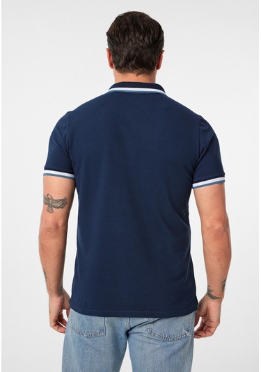 Javeir Erkek Regular Fit Çizgi Detaylı Polo Yaka T-shirt Lacivert