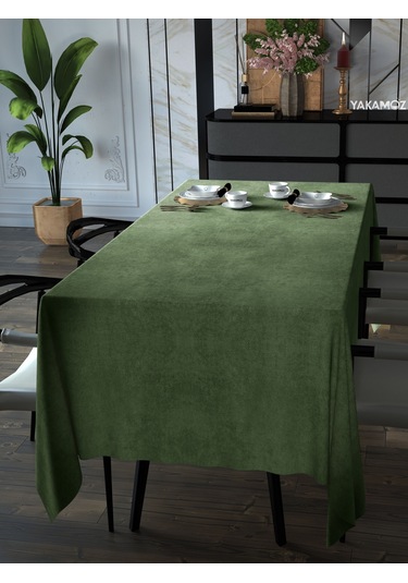 Çağla Yeşili Kadife Dokulu Masa Örtüsü Dertsiz Velvet Touch Serisi Çağla Yeşili