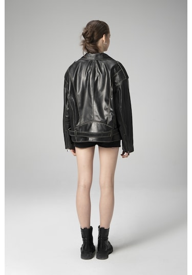 Dericlub Wm031 Oversize Biker Unisex Silme Deri Mont