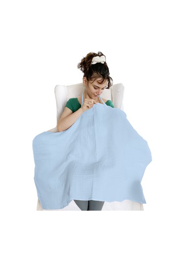 4 Katlı Iç Göstermez Pamuk Müslin Bebek Emzirme Önlüğü Mavi