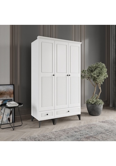 Beenal Nisa 3 Kapaklı Gardırop Dolap 120cm Beyaz-beyaz