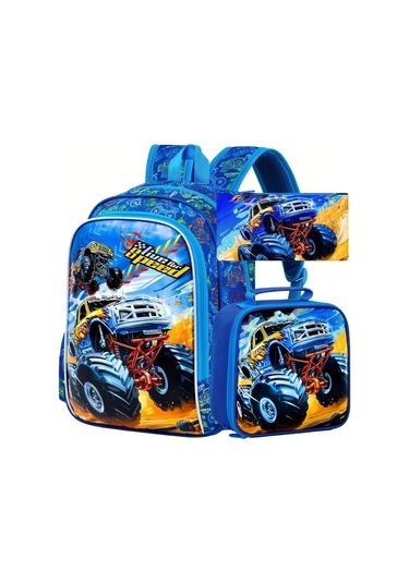 Maxaccess 16 Two Car Hy 3 Adet Sırt Çantası Erkek Çocuk Okul Çantası Yemek Kutusu Siyah Yeşil 16 İki Araba Hy