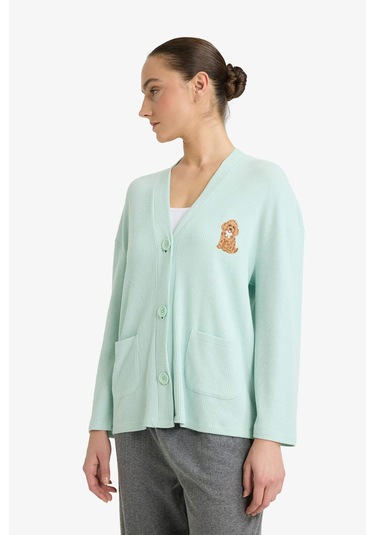 Defacto Regular Fit Pelüş Uzun Kollu Sabahlık G1349ax25augn1114 Yeşil-gn1114