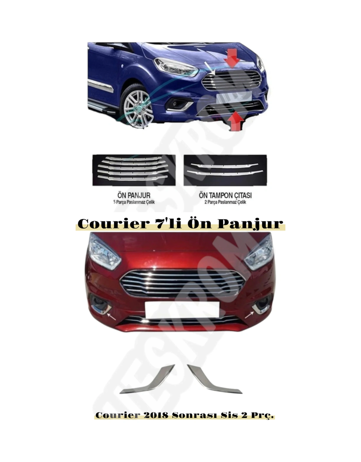 Ueskrom 2018 Sonrası F. Courier 7'li Krom Ön Panjur Ve Sis Kaşı Set