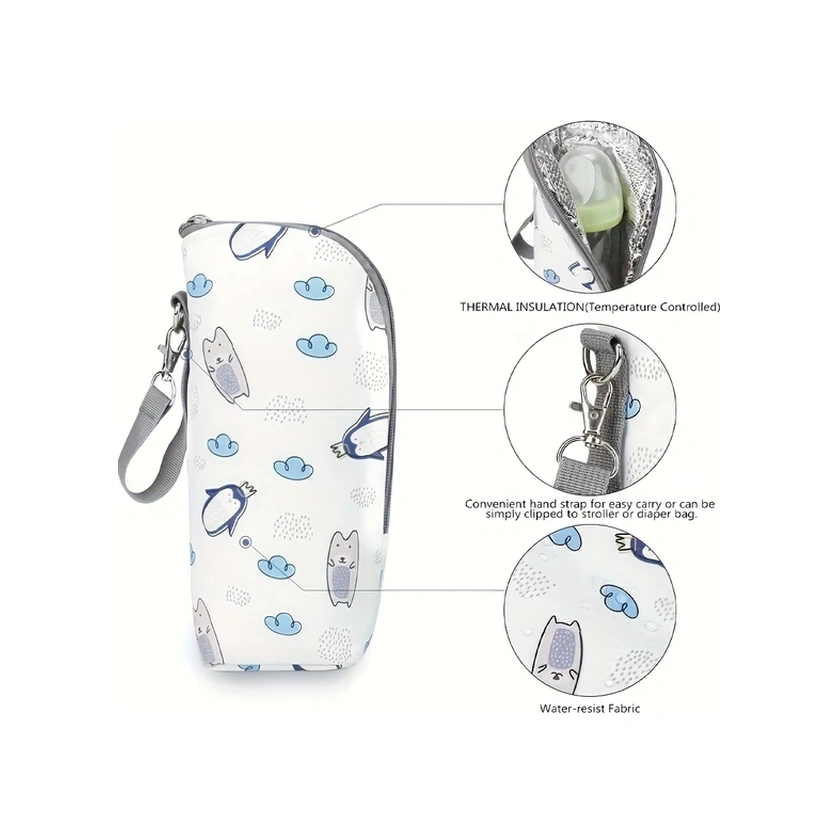 Elmpaly Yavru Kedi Desenli Termal Şişe Çantası Seyahat İçin Taşınabilir Isı Koruma