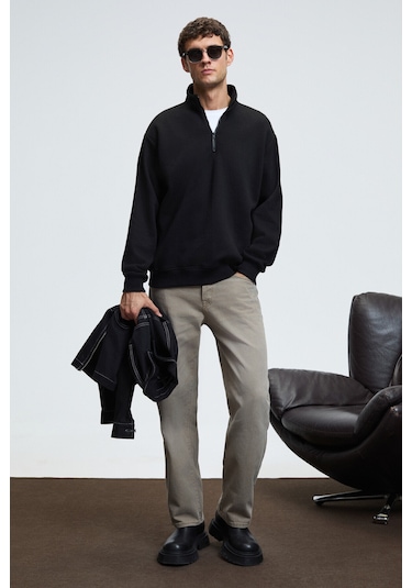 BAXTER Erkek Dik Yakalı Fermuarlı Relaxed Siyah Sweatshirt