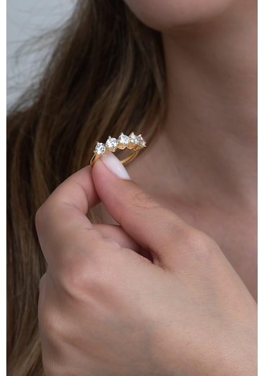 Takı Dükkanı Gold Renk 4mm Gümüş Alyans Ve Hafif Gümüş Beştaş Yüzük Seti Wsr124