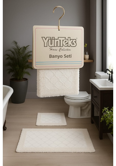Pamuk Makarna Tufting 2'li Klozet Takımı , Banyo Seti ,d.kabuğu,k