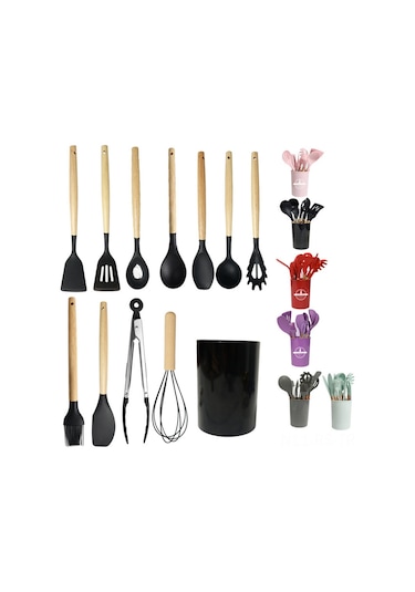 Reedark Ev Mutfak İçin 12 Parça Yemek Dereceli Silikon Set: Isıya Dayanıklı, Kaymazlı, Ergonomik Kova, Kaşık Ve Spatula Pembe, 700g Diğer