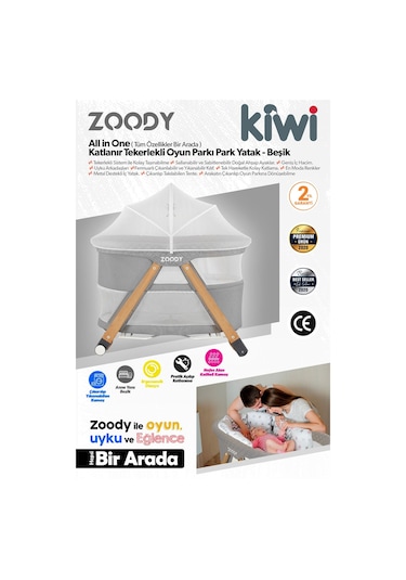 Kiwi Zoody Park Yatak Ve Oyun Parkı Bebek Beşiği, Anne Yanı Beşik, Park Beşik, Sallanan Beşik - Mavi Renk