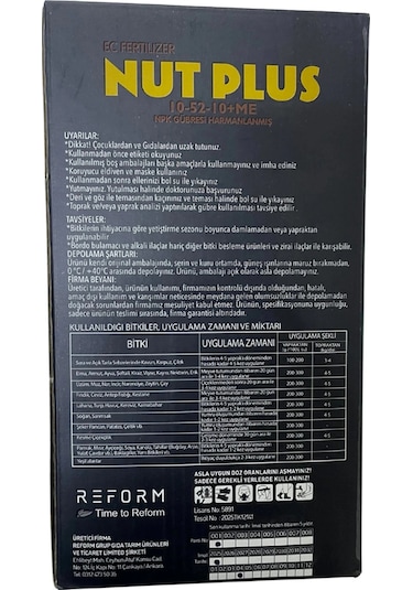 Nut Plus 10-52-10 + Me Ec Fertilizer Npk Granül Gübre 1 Kg