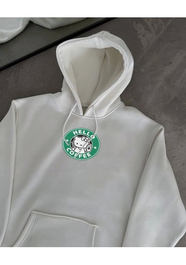 Supplierby Üç İplik Penye Uzun Kol Kapşonlu Sweatshirt - Beyaz Beyaz