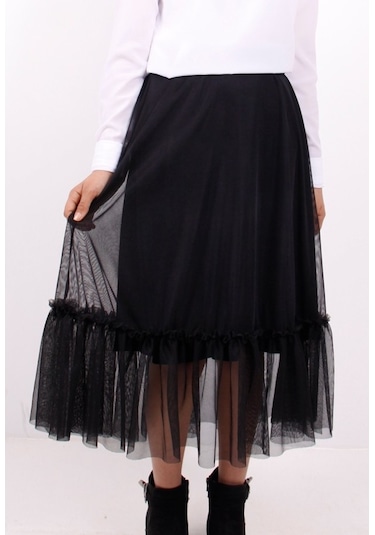 Toontoy Kız Çocuk Fırfırlı Etek Siyah