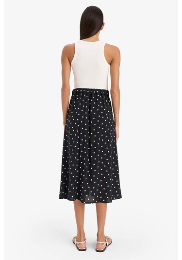DeFacto A Form Desenli Düğmeli Normal Bel Midi Etek Z8094AZ25SMBK81 Siyah