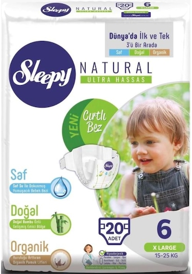Sleepy Natural Bebek Bezi 6 Numara Xlarge 20 Adet