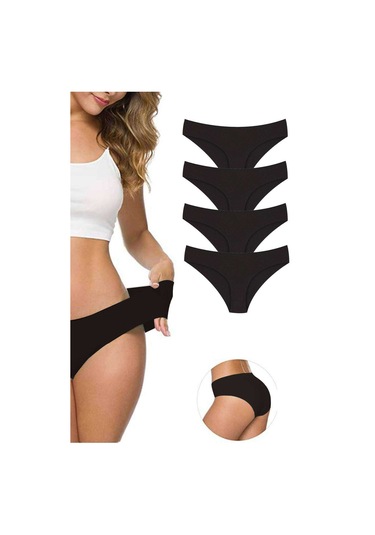 4 Adet Kadın Dikişsiz Lazer Kesim Esnek İz Yapmayan Külot Siyah Çok Renkli