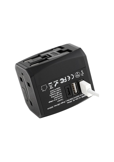 Sandwich Siyah Seyahat Evrensel Adaptörü - 2usb + Type-c Çevirici, Taşınabilir, 100-250v, 6a, 1200w Güçlü Performanslı Seyahat