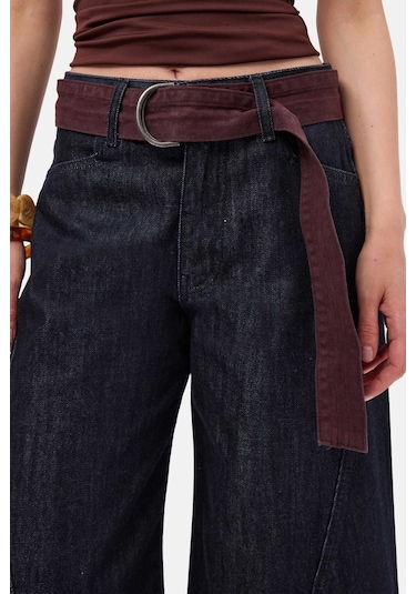 Itsbasic Kadın İndigo Selvedge 7s6-50 Barrel Fit Kemer Detaylı Tasarım Denim Jean