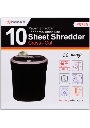 Baove PS725 Evrak İmha Makinesi ve Kağıt İmha - Cd - Kredi Kartı İmha Makinesi - Çapraz Kesim - 21 Litre