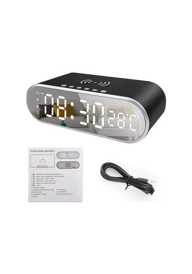 Geeksen Siyah Ev Kullanımlı 15w Kablosuz Şarj Cihazı - Termometre Ve Uyandırıcı Saat Özellikli Ev Aletleri