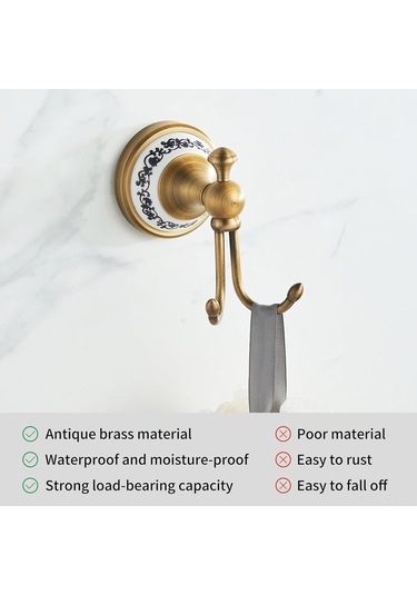 Reedark Duvar Tipi Porselen Desenli Antik Bakır Banyo Havluluk Kanca, Rust-önleyici Duvar Takımı Aksesuarı Beyaz - Mavi