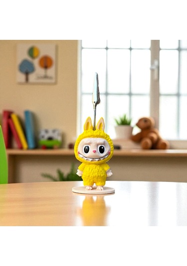 Dekoratif Sevimli Labubu Notluk - Kağıt Tutacağı - Fotoğraf Tutacak Sarı