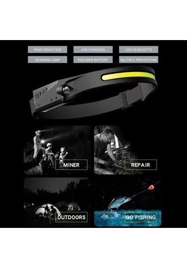 Kosona Usb Şarjlı Ipx4 Su Geçirmez 350 Lumen 10w Cob Kafa Feneri - Outdoor Bisiklet, Gece Koşu, Balıkçılık İçin Siyah Kadın Kullanıma Özel Çok Renkli