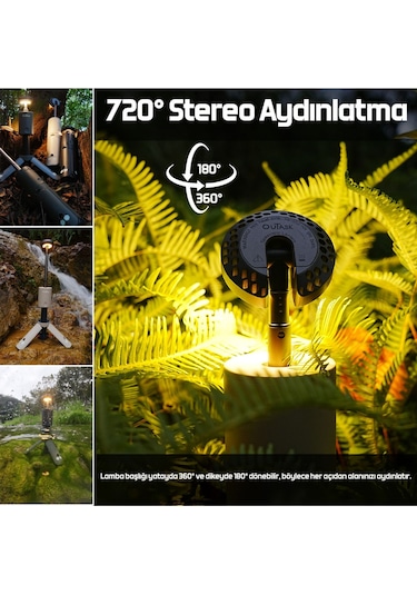 Roxform Outask Teleskopik Şarjlı Kamp Feneri, Bataryalı, Powerbank Özellikli, Led Aydınlatma, Kamp Lambası Haki Yeşili