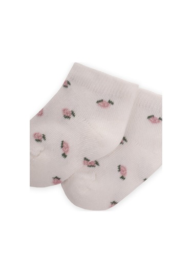 Cigit Çiçek Desenli Bebe Patik Çorabı 0-4 Yaş Ekru Ekru