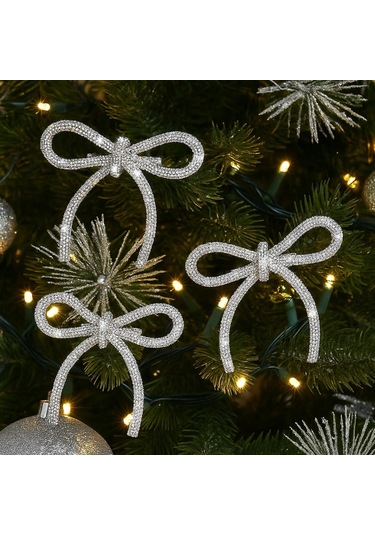 Geeksen Beyaz Bow Şekilli Parlak Noel Ağaçları Süsü, 12 Adet, Klipsli Montaj, Noel Atmosferi, Dayanıklı Ve Taşınabilir