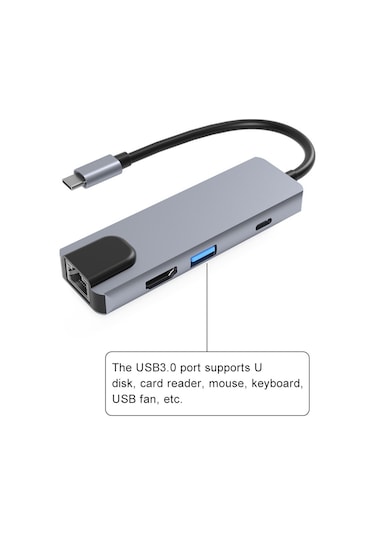 Skycity 6'lı Usb-c Hub: 4k Hdmı, 87w Pd Şarj, Usb 3.0, Rj45 Ağ, Sd/tf Kart Okuyucu - Alüminyum Gövde