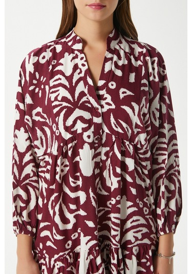 Prive Kadın Showy Bordo %100 Viskon Maksi Boy Elbise Bordo - Krem