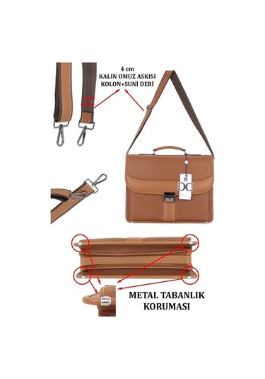 Case Club El Omuz Çantası & Laptop Bölmeli Evrak Çantası 15,6 İnç Kilit Mekanizmalı Taba